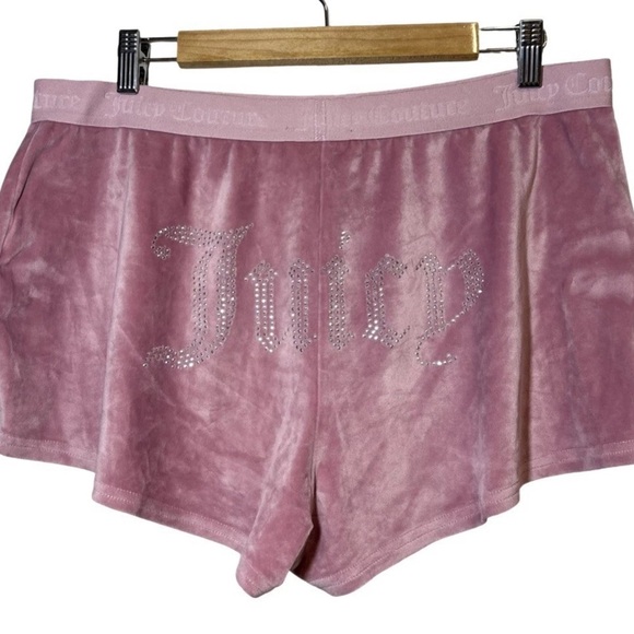 Juicy Couture Pants - Juicy Couture - Pink Velour Shorts with Rhinestone Logo